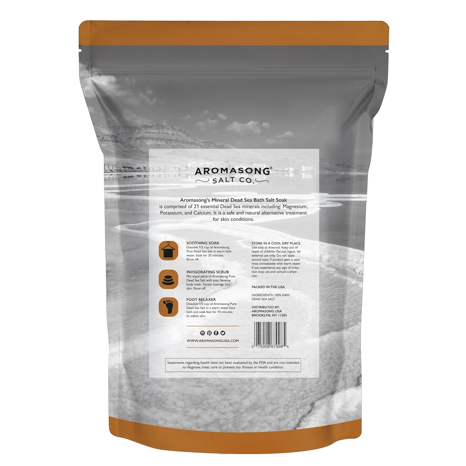 Raw Dead Sea Bath Salt - Minimally Cleaned, Contains More Dead Sea Minerals Including Dead Sea Mud - 100% Pure & Natural Dead Sea Salts for Soaking 5 LB - Bulk Resealable Pack